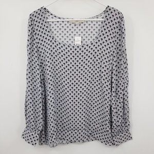 NWT Loft Ann Taylor Geometric Floral Print Square Neck Blouse Shirt Medium